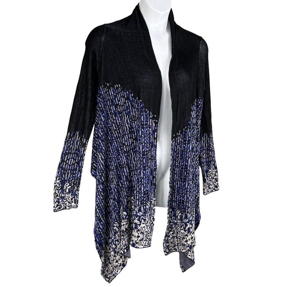 BCBGMAXAZRIA Womens XS/S Blue Black Artsy Waterfall Cardigan 70% Silk Soft Girl - Picture 6 of 15